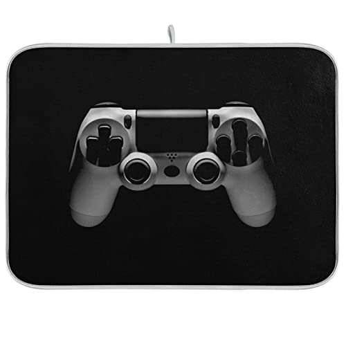 Video Game Joystick Gamepad in Grey Isolated on Black Dish Drying Mat for Kitchen Absorbent Microfiber Pad Heat-resistant Drainer Mats Countertops Sinks Protector 16'x18'