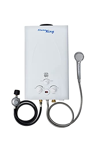 Flame King Portable Tankless Water Heater Propane Gas 10L 2.64 GPM at 68,000 BTU, Outdoor Instant Hot Water Shower for RV, Camping, Farm, Cabins