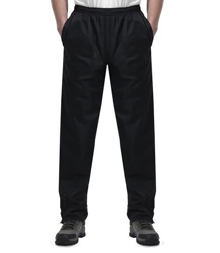 iCreek Men's Rain Pants Waterproof Over Pants Windproof Lightweight Hiking Pants Work Rain Outdoor for Golf, Fishing (Black, Medium/30 Inseam)