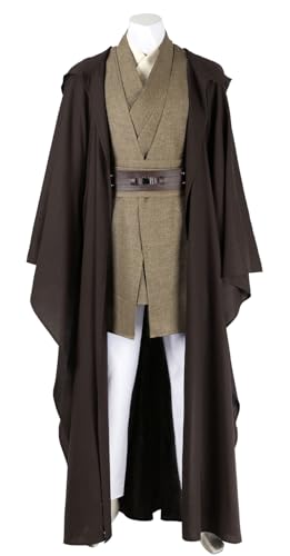 Zasveom Mace Windu Costume Men Adult Mace Windu Cosplay Tunic Pants with Hooded Robe Jedi Outfits for Halloween (Green, Medium)
