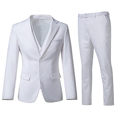 Men Suits Slim Fit 3 Piece White Business Wedding Suits Tuxedos Groomsmen Prom Blazer Jacket Vest Pants Men Suit Set M