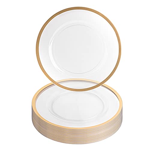 PARTY BARGAINS 13-Inch Charger Plates - 16 Pack, Clear Gold Rim, Heavy-Duty Disposable Chargers for Elegant Dining - Ideal for Weddings and Formal Events
