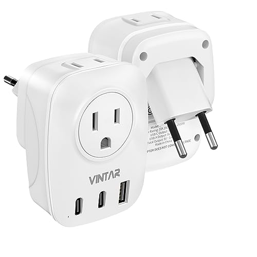 [1-Pack] European Travel Plug Adapter, VINTAR Foldable International Power Plug with 2 AC Outlets 3 USB Ports(2 USB C),Type C Travel Essentials Charger for US to Most of Europe EU France Italy Spain