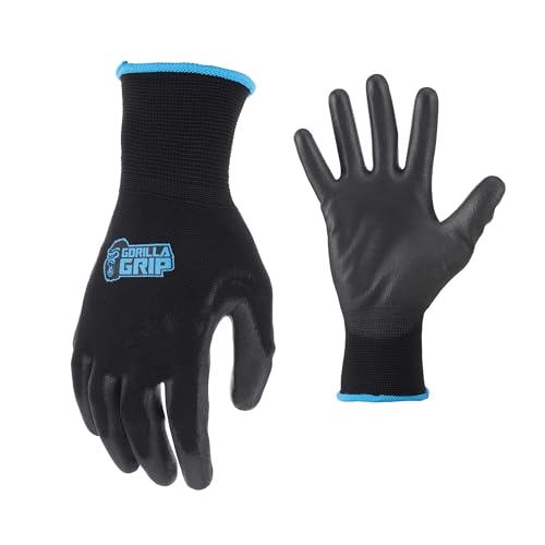 Gorilla Grip Gloves, Max Grip, All Purpose Work Gloves, Slip Resistant, Nylon Shell, Large, 5 Pairs, Black