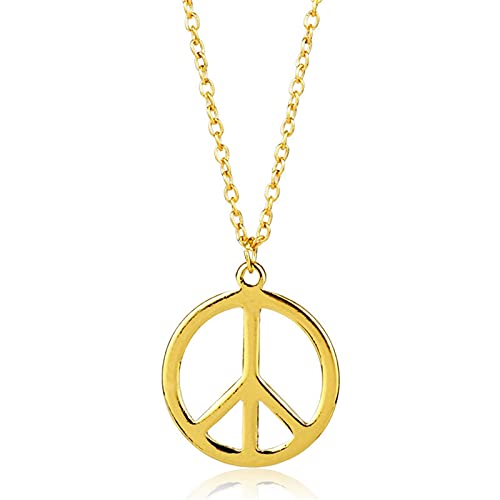 Peace Sign Necklace Hippie Style Love Peace Sign Hippie Pendant Necklace Hippie Party Dressing Accessories 1960s 1970s Jewelry for Women Men-gold