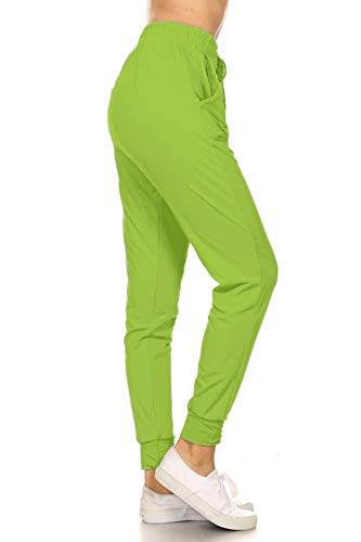 Leggings Depot Womens Relaxed fit Jogger Pants - Track Cuff Sweatpants with Pockets, Lime, Medium