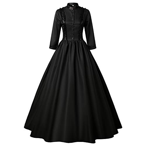 Re-Lady Gothic Dresses for Women Victorian Costume Halloween Cosplay Witch Dress L Black