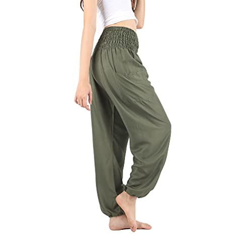 Boho Pants Harem Pants Yoga Trousers for Woman Bohemian Beach Pants (Solid Dark Green,10-16)