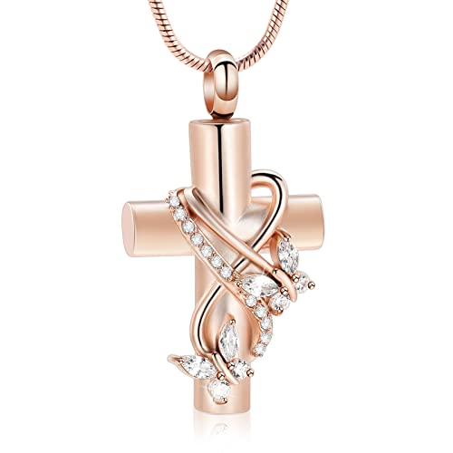 QGJNSGC Urn Necklaces for Ashes Butterfly Cremation Jewelry for Ashes for Human Cross With Crystal Butterfly Memorial Ash Pendant Keepsake Jewelry Gifts for Loss of Loved One