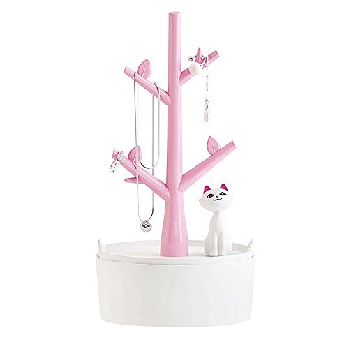 Fantasee Jewelry Holder Organizer Cat & Tree Jewelry Earring Bracelet Hair Tie Holder Organizer Premium ABS Material Eco-Friendly for Little Young Girl (Pink)