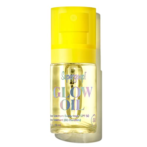 Supergoop! Glow Oil, 1.0 fl oz - SPF 50 PA++++ Hydrating, Nourishing Vitamin E Body Oil + Broad Spectrum Sunscreen Protection - With Marigold, Meadowfoam & Grape Seed Extracts