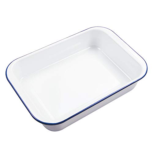 Webake Enamelware 9x13 Baking Pan with Lid Oblong Cake Pan Enameled Steel Roasting Pan Baking Dish Lasagna Pan Food Containers