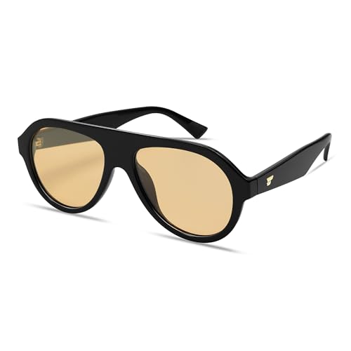 VANLINKER Retro Aviator Polarized Sunglasses for Men Women Trendy 70s Vintage Plastic Frame Sun Glasses VL9750 Black/Yellow Tinted Lens