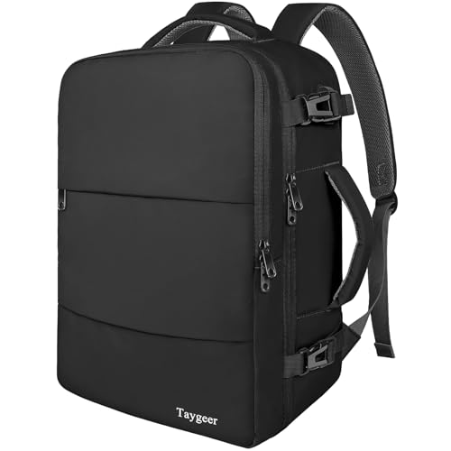 Taygeer Travel Laptop Backpack for Men Women, Airplane Approved Travel Backpack Suitcase with Usb Charging Port, Lightweight College 35l Luggage Bag 15.6inch Laptop Backpack Gifts for Business,Black