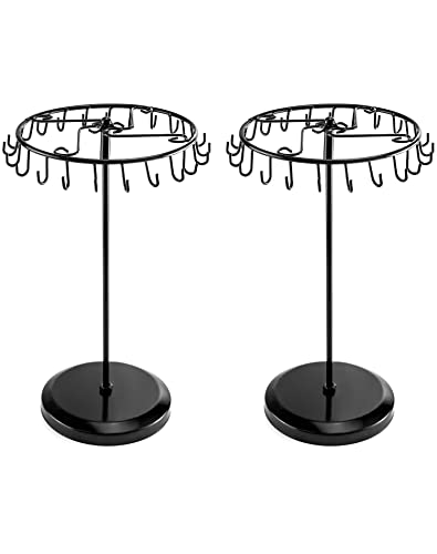 QWORK Spinning Jewelry Tree Display Stand, Jewelry Organizer with 23 Hooks, Black, 2 Pack