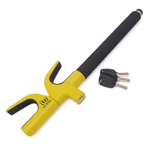 Urban UR959Y High Security Steering Wheel Lock, Most Visible Yellow Steel Deterrent, Automatic Locking, Protective Pads Optional Safety Hammer, Universal Car Anti-Theft Device for Auto SUV Van Camper