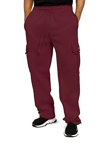G-Style USA Men's Solid Fleece Heavyweight Cargo Pants FL77 - Burgundy - Large