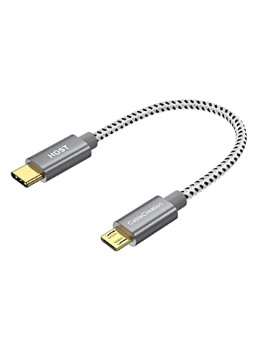 CableCreation Short Micro USB to USB C Cable 0.65 FT, USB C to Micro USB OTG 480Mbps Type C to Micro USB Cable, USB C to USB Micro for MacBook Pro Air Galaxy S22 S21 Pixel 5/4/3 etc. 0.2M Space Gray