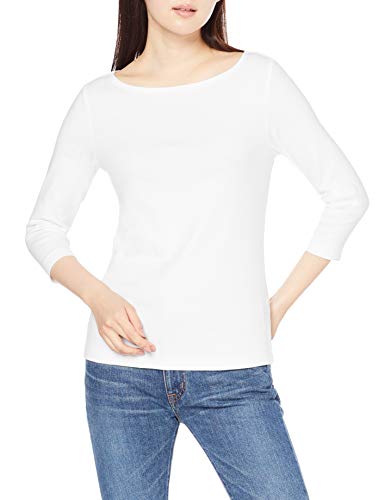 Amazon Essentials Women's Slim-Fit 3/4 Sleeve Solid Boat Neck T-Shirt, White, Large