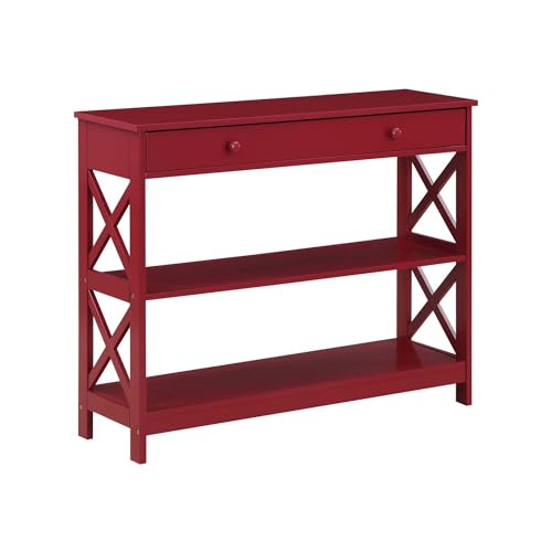 Convenience Concepts Oxford 1 Drawer Console Table with Shelves, Cranberry Red
