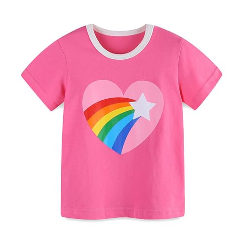 Girls T-Shirt Short Sleeve Casual Cute Graphics Print Tees Crew Neck Lovely Loose Summer Simple Basic Blouse Tops Hot Pink