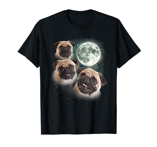 Funny Pug Shirt | 3 Pug Moon Dog Lovers Three Space Canines T-Shirt