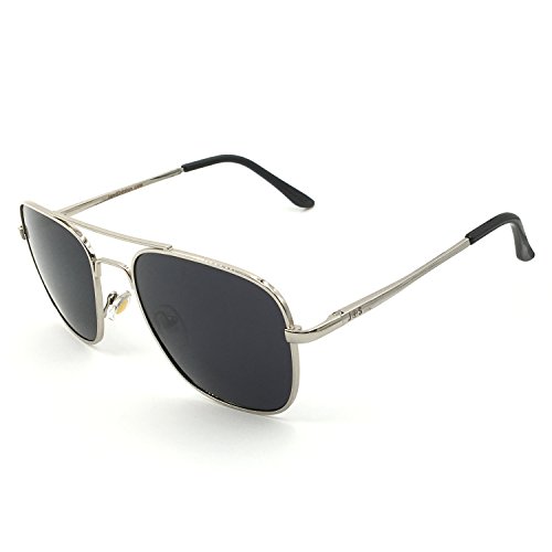 J+S Premium Military Style Classic Aviator Sunglasses, Polarized, 100% UV protection for Men Women (Square Frame - Silver Frame/Black Square Lens)
