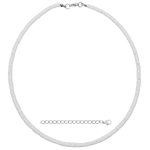FROG SAC 16' White Puka Shell Necklace, Beaded Seashell Necklaces for Women and Men with Small Round Clam Chip Beads, Hawaiian Summer Beach Surfer Pooka VSCO Jewelry Chokers