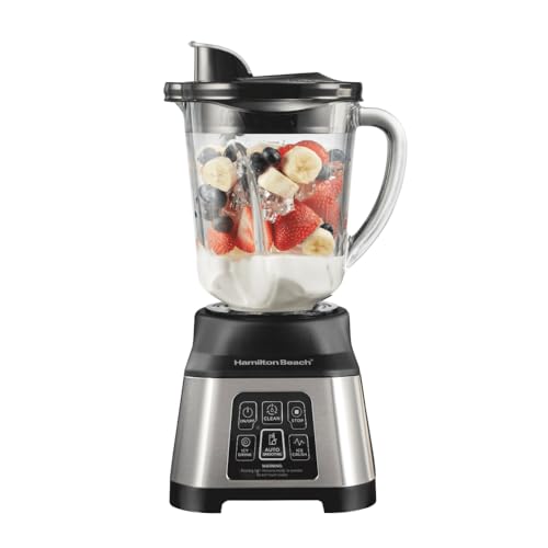Hamilton Beach Blender for Shakes and Smoothies with 5 Functions Including Auto Smoothie Cycle, Wave Action System for Ultra Smooth Results, 850 Watts, 40oz BPA Free Glass Jar, Stainless Steel (56208)