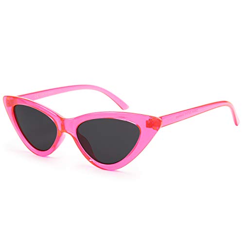 Livhò Retro Vintage Narrow Cat Eye Sunglasses for Women Clout Goggles Plastic Frame (Barbie Powder)