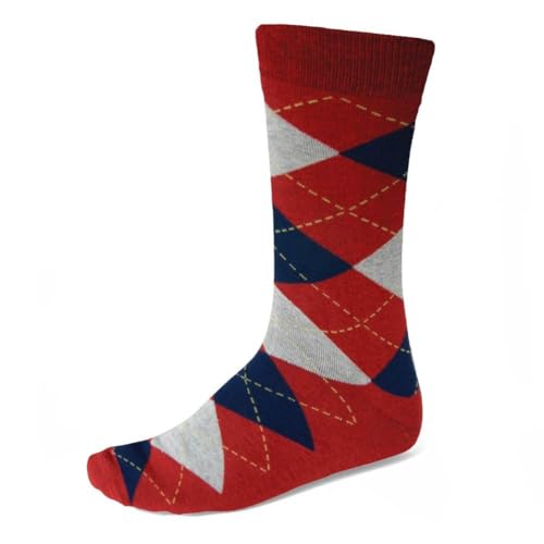 tiemart Men's Argyle Socks, One Pair (Red and Navy Blue) - Red and Navy Blue