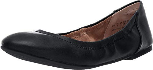 Amazon Essentials Women's Belice Ballet Flat, Black Faux Leather, 10.5 Wide