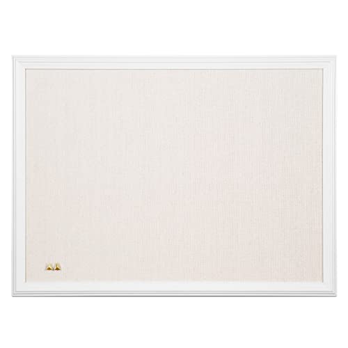 U Brands Farmhouse Linen Bulletin Board, 23'x17', White Wood Style Frame, Industrial Grade Pinning Surface