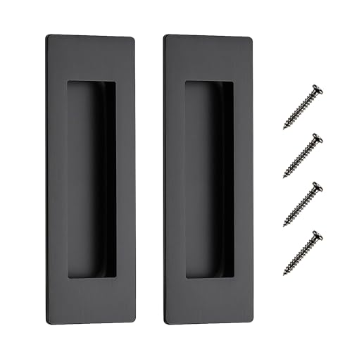 JOY DECOR 2 Pack Pocket Door Handles Sliding Closet Door Pulls, 5.9' Flush Barn Door Pulls Black Closet Finger Pulls, Rectangular Recessed Closet Door Handles