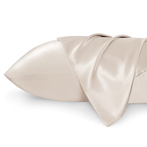 Bedsure Satin Pillowcase, Beige, Standard Set of 2 - Silky Pillow Covers for Hair and Skin 20x26 Inches with Envelope Closure, Similar to Silk Pillow Cases, Gifts for Women Men