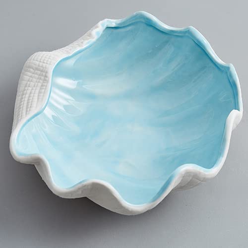 Disoza Tray Shell Jewelry Dish Tray Ceramic Shell Ring Holder Dish Jewelry Tray Bowl Decorative Trays for Home Decor Porcelain Jewelry Deco Cute Jewelry Organize Plate Key Storage Tray (17*18*6cm)