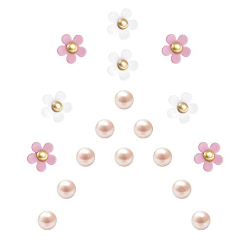 Bellaqueo 18Pcs Cute Flower Shoe Charms, Pearl Decoration Charms for Women Clog Sandals, Acrylic Flower Charms Accessories for Kids, Girls Favors Gifts for Birthday, Party