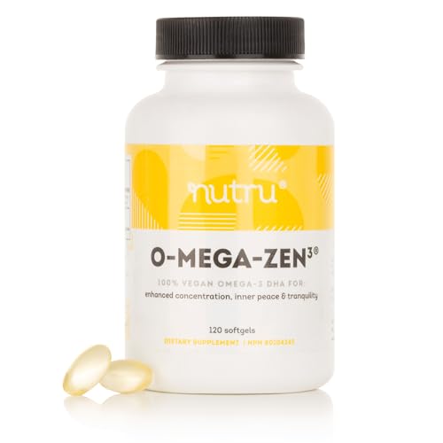 Nutru O-Mega-Zen3 Vegan Omega 3 DHA Supplement - 400 mg DHA Essential Fatty Acids - Carrageenan Free - Premium Algal Based Fish Oil Alternative Supplement - 120 Softgels