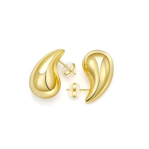 Gold Teardrop Earrings Dupes for Women Chunky Gold Plated Waterdrop Earrings Trendy Jewelry for Women