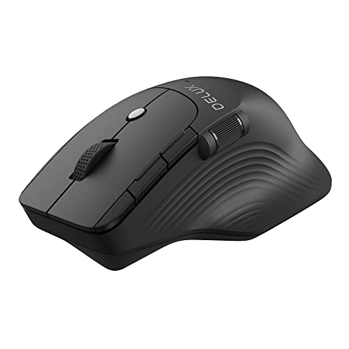 DeLUX Wireless Bluetooth Mouse with Side Scroll Wheel, One-Click Return to Desktop Design, Multi-Device Ergonomic Mouse with 4000DPI, 7 Buttons, for PC Computer Laptop (M913DB-Black)