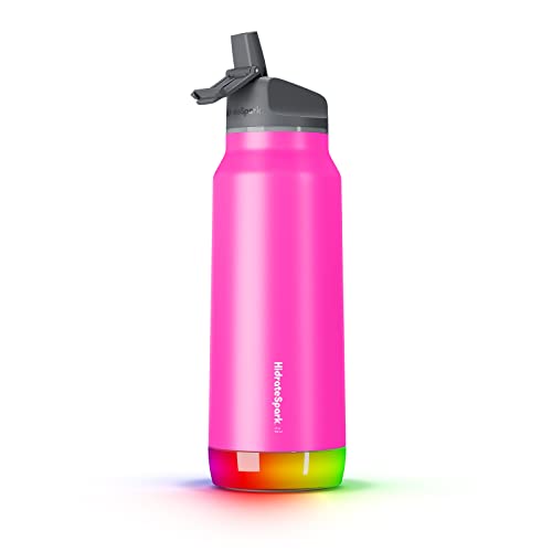 Hidrate Spark PRO Smart Water Bottle – Insulated Stainless Steel – Tracks Water Intake with Bluetooth, LED Glow Reminder When You Need to Drink – Straw Lid, 32 oz, Fruit Punch