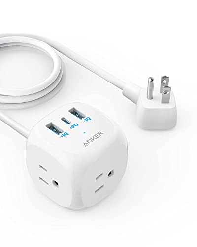 Anker 20W USB C Power Strip, 321 Power Strip with 3 Outlets and USB C Charging for iPhone 15/15 Plus/15 Pro/15 Pro Max, 5 ft Extension Cord, Power Delivery Charging for Dorm Rooms,Home Office