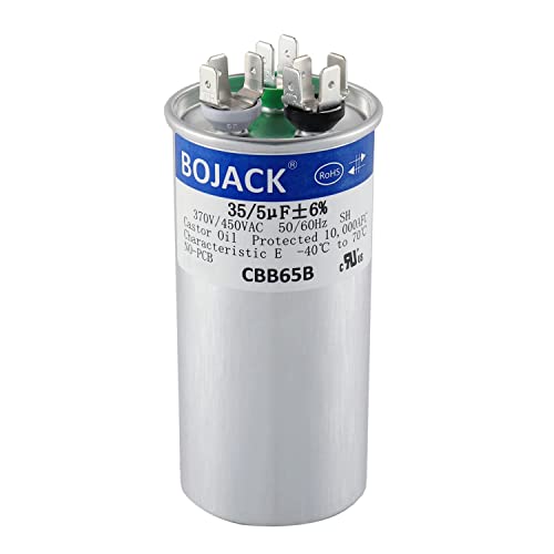 BOJACK 35+5uF 35 5 MFD ±6% 370V/440V CBB65 Dual Run Circular Start Capacitor for AC Motor Run or Fan Start or Condenser Straight