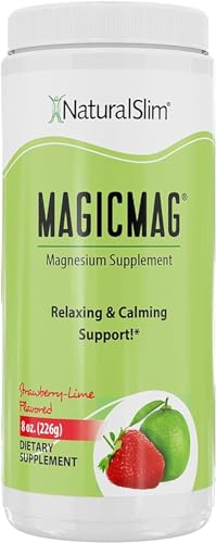 NaturalSlim Magicmag Pure Magnesium Citrate Powder – Stress, Constipation, Muscle, Heart Health, and Sleep Support | Natural Strawberry & Lime Flavored Magnesium Supplement - 8oz Drink Mix (Solo)