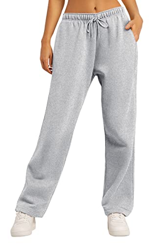 AUTOMET Women’s Sweatpants Fleece Lined Baggy Fall Fashion High Waisted Y2k Parachute Pants Drawstring Casual Athletic Joggers Grey