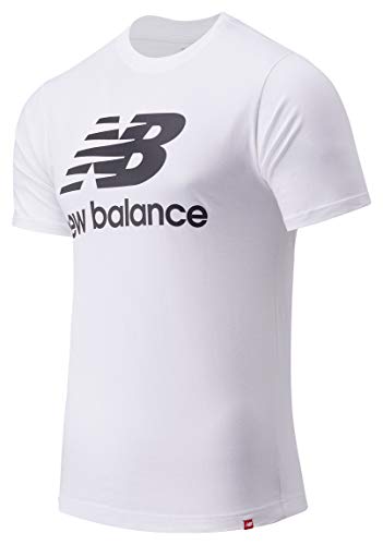 New Balance Men's NB Essentials Stacked Logo Short Sleeve, White , Medium