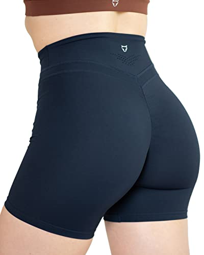 TomTiger Yoga Shorts for Women Tummy Control High Waist Biker Shorts Exercise Workout Butt Lifting Tights Women's Short Pants (Navy, M)