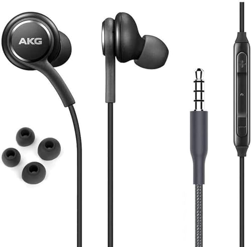 Samsung AKG Earbuds Stereo Headphones 3.5mm for Samsung Galaxy S10 S10e S9 S8 Plus A31 A71 Wired Earphones - Designed by AKG - with Microphone and Volume Buttons (Black)