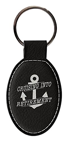ThisWear Happy Retirement Gifts Nautical Theme Cruising Into Retirement Leatherette Oval Keychain Key Tag Black