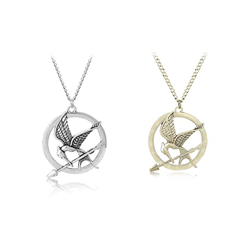 2 Pcs Hunger Games Necklace,Mockingjay Necklace,Anime Necklace with Mockingjay Pendant,Anime Movies Cosplay Jewelry Accessories Charm Gifts For Teens Boys Girls Friends